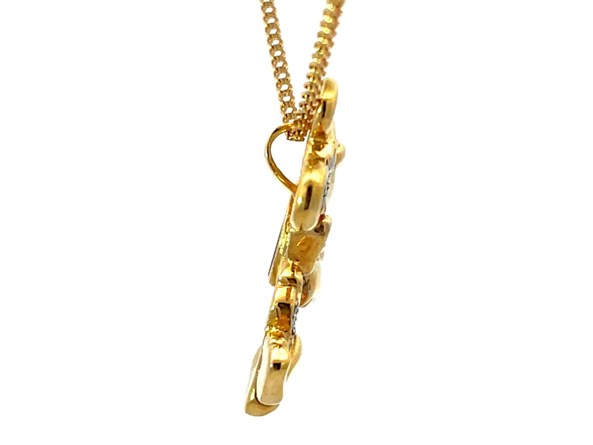 Diamond Emerald Sapphire Mickey Mouse Pendant Necklace Solid 18k Yellow Gold